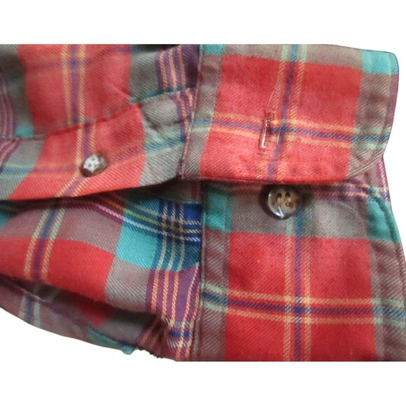 Vintage 1980s Mens Plaid Camp Shirt Bert Pulitzer Large Winter Red/Green/Rust - Picture 5 of 5